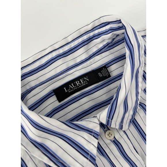 Lauren Ralph Lauren Striped Logo Cotton Broadcloth Shirt Women's Sz XL Old Money - Picture 8 of 14